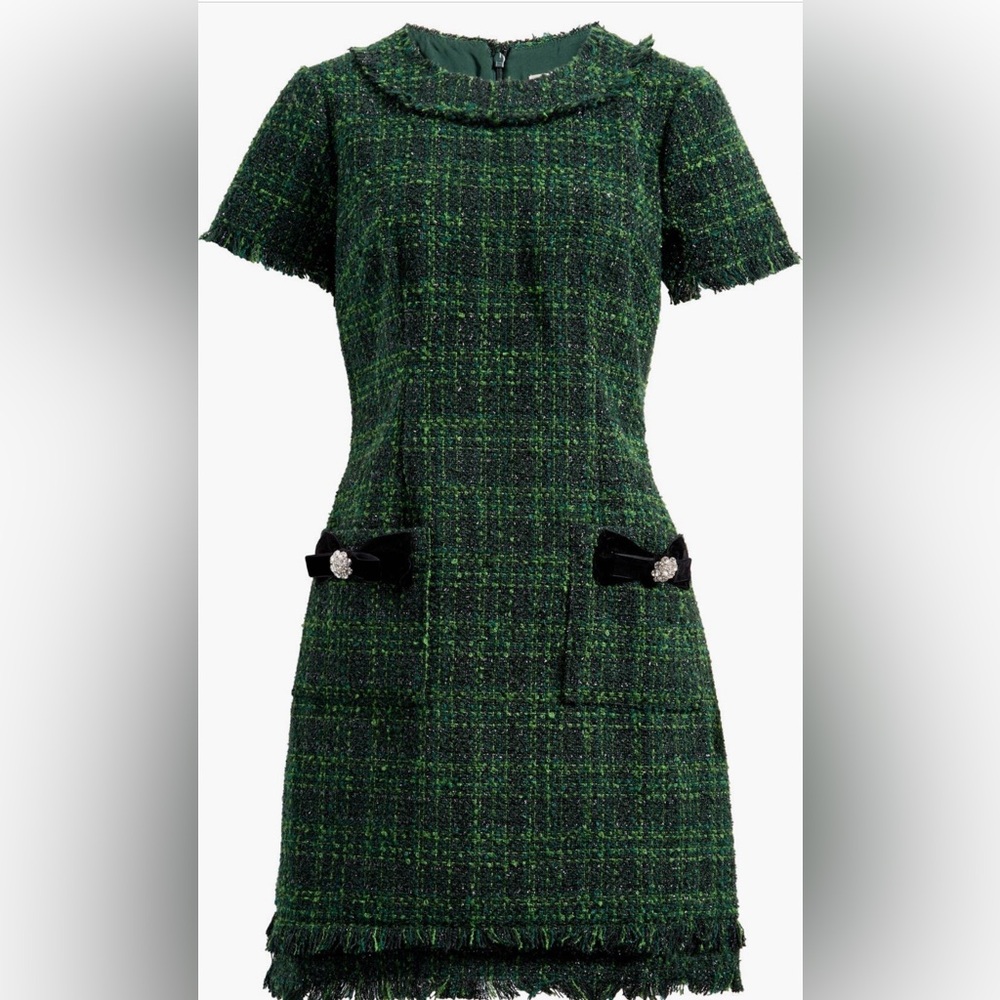 Eliza J Green Metallic Tweed Dress